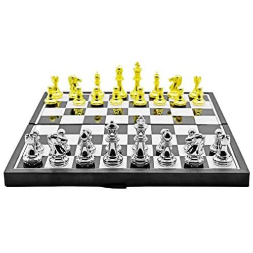 Chess Set with Folding Metal Chess and Classic Handmade Standard Parts, Metal Chess Set for Adults and Children