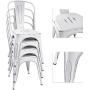 Devoko Metal Indoor-Outdoor Chairs Distressed Style Kitchen Dining Chairs Stackable Side Chairs with Back Set of 4 (White)