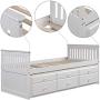Twin Captain’s Bed Storage daybed with Trundle and Drawers for Kids Guests (White)