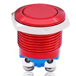 Twidec / 16mm Waterproof Red Metal Shell Momentary Flat Push Button Switch 3A/12~250V SPST 1NO Start Button for car Modification Switch（Quality Assurance for 1 Years） M-16-R-P