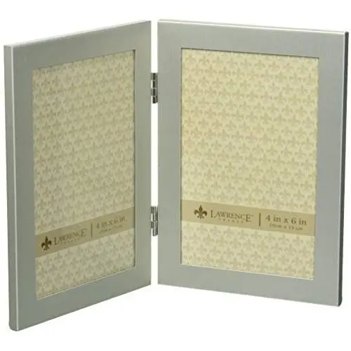 Lawrence Frames Brushed Silver 4 by 6 Hinged Double Metal Picture Frame Lawrence Frames Brushed Silver 4 by 6 Hinged Double Metal Picture Frame