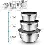 Benooa Stainless Steel Mixing Bowls Set with Airtight Lids Non-Slip Bottoms Nesting Bowls Measuring Spoons,3 Grater Attachments,Egg Whisk,Silicone Brush,Great for Mixing&Serving