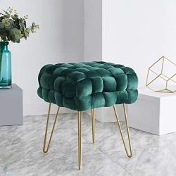 Ornavo Home Mirage Modern Contemporary Square Woven Upholstered Velvet Ottoman with Gold Metal Legs - Emerald Green