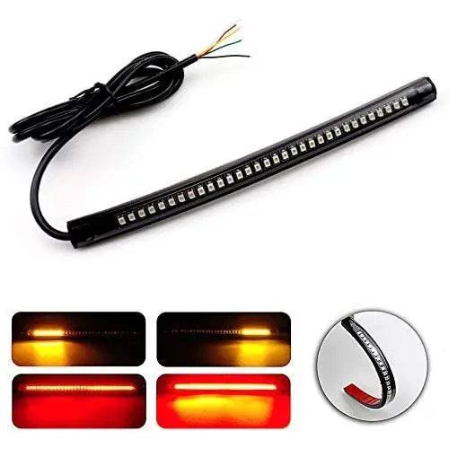 LivTee Universal 8'' Flexible LED Light Strip with Tail Brake Stop Turn Signal Lights All-in-one for Motorcycle Scooter Quad Cruiser Harley Kawasaki Yamaha Suzuki Off Road, Red/Amber