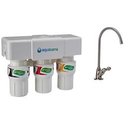 Aquasana 3-Stage Under Sink Water Filter System - Kitchen Counter Claryum Filtration - Filters 99% Of Chloramine - Brushed Nickel - AQ-5300