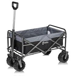 Sekey Updated Version Folding Wagon Cart Collapsible Outdoor Utility Wagon Garden Shopping Cart Beach Wagon with All-Terrain Wheels, 176 Pound Capacity, Black with Gray