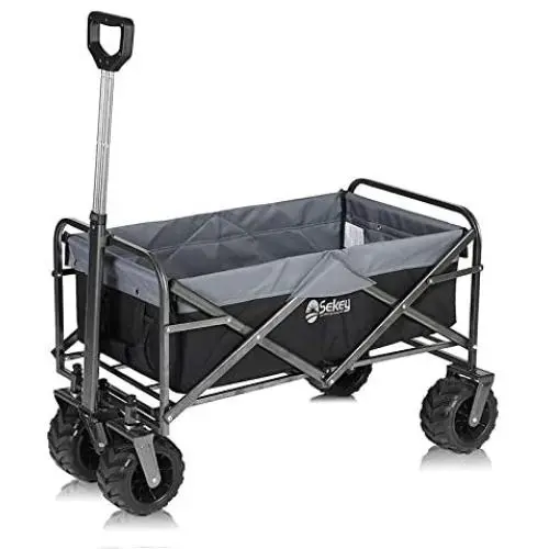 Sekey Updated Version Folding Wagon Cart Collapsible Outdoor Utility Wagon Garden Shopping Cart Beach Wagon with All-Terrain Wheels, 176 Pound Capacity, Black with Gray Sekey Updated Version Folding Wagon Cart Collapsible Outdoor Utility Wagon Garden Shopping Cart Beach Wagon with All-Terrain Wheels, 176 Pound Capacity, Black with Gray