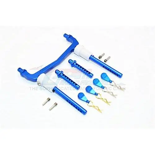 GPM Axial SCX10 II Upgrade Parts (AX90046) Aluminum Front/Rear Body Post Mount with Clips - 1 Set Blue