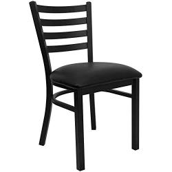 Flash Furniture HERCULES Series Black Ladder Back Metal Restaurant Chair - Black Vinyl Seat