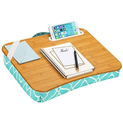 LapGear Designer Lap Desk with Phone Holder and Device Ledge - Aqua Trellis - Fits up to 15.6 Inch Laptops - Style No. 45422,Medium - Fits up to 15.6'' Laptops