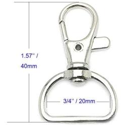 YIXI-SBest 60Pcs 360° Metal Swivel Trigger Snap Hooks Lobster Claw Clasps, Wide 3/4 Inch D Ring, Large Size Keychain Hooks, 20mm in ID, 40mm in Length (3/4”, Silver)