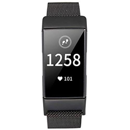 TOMALL Stainless Steel Bands for Fitbit Charge 3 Replacement Metal Wristbands for Fitbit Charge 3 Fitness Tracker (Black)