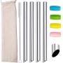 Smoothie Boba Straws Thick Reusable Metal Straws Angled Tips Fat Wide Milkshake Jumbo Bubble Tea Stainless Steel Straw Bulk With Travel Case Carry Bag Silicone Tips Cleaner Brush 12mm 0.5 In 4 Pack
