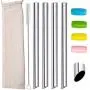 Smoothie Boba Straws Thick Reusable Metal Straws Angled Tips Fat Wide Milkshake Jumbo Bubble Tea Stainless Steel Straw Bulk With Travel Case Carry Bag Silicone Tips Cleaner Brush 12mm 0.5 In 4 Pack