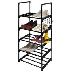 DazHom 5-Tier Shoe Rack Storage Organizer, Stackable Shoe Tower Shoe Racks, Closet Portable Organizer Shoe Shelf Space Saving, Durable Metal Shoe Shelves Holds 10 Pairs, Black