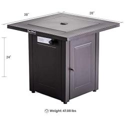LEGACY HEATING 28-Inch Propane Fire Pit Table Gas Square Outdoor Dinning with Lid, Lava Stone, 48000BTU, ETL Certification, for Outside Garden Backyard Deck Patio