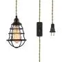 Industrial Plug in Pendant Lights Edison Metal Plug in Pendant Light Fixture Mini E26 E27 Hanging Cage Pendant Lights with 12.5FT Hemp Rope Wire and ON/Off Switch(1-Pack) …