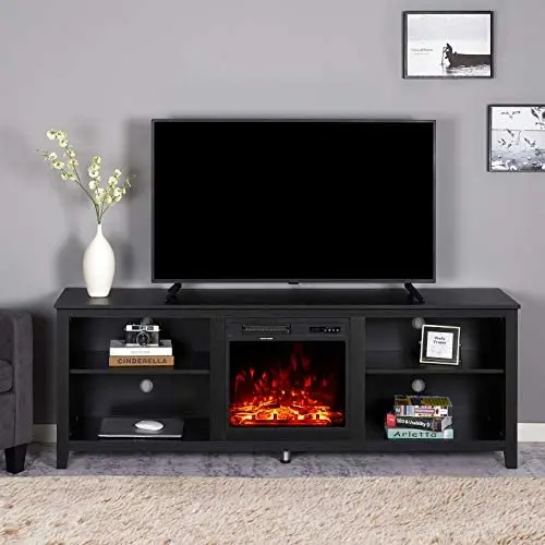 Amerlife Fireplace TV Stand, Wood Texture Entertainment Center, Wide Farmhouse Media Console Storage Cabinet for for TVs Up to 78'', 70 inches, Black Amerlife Fireplace TV Stand, Wood Texture Entertainment Center, Wide Farmhouse Media Console Storage Cabinet for for TVs Up to 78'', 70 inches, Black