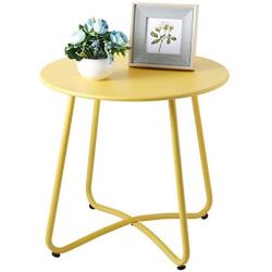 Outdoor Metal Side Table, Waterproof End Table Small Round Patio Side Table Coffee Table for Porch, Yard, Balcony, Garden (Yellow)