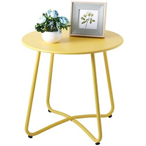 Outdoor Metal Side Table, Waterproof End Table Small Round Patio Side Table Coffee Table for Porch, Yard, Balcony, Garden (Yellow)