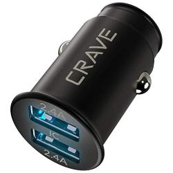 Crave Metal Car Charger [24W 4.8A 2 Port Dual USB] Zinc Alloy Universal Compact 12 Volt Charger, Smart Charge IC Technology - Black