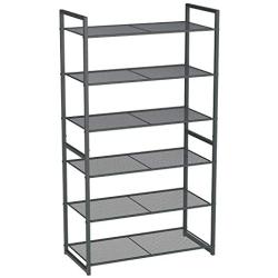 SONGMICS 6-Tier Shoe Rack, Stackable Shoe Organizer, 18-24 Pairs of Shoes, Metal Shoe Rack Storage, 24.8 x 11.8 x 44.1 Inches, Smoky Gray ULMR86GC