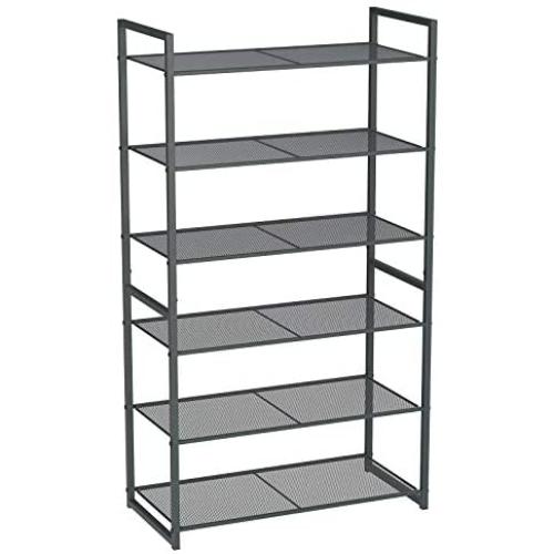 SONGMICS 6-Tier Shoe Rack, Stackable Shoe Organizer, 18-24 Pairs of Shoes, Metal Shoe Rack Storage, 24.8 x 11.8 x 44.1 Inches, Smoky Gray ULMR86GC