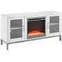 Walker Edison Griffith Contemporary Double Glass Door Fireplace TV Stand, 52 Inch, White Walker Edison Griffith Contemporary Double Glass Door Fireplace TV Stand, 52 Inch, White