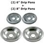 KITCHEN BASICS 101 316048413 and 316048414 Replacement Chrome Drip Pans for Frigidaire Kenmore - Includes 2 6-Inch and 2 8-Inch Pans, 4 Pack