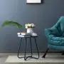 HollyHOME Small Round Patio Metal Side Snack Table, Accent Anti-Rust Steel Coffee Table for Garden, Modern Weatherproof Outdoor End Table, (H) 17.55'' x(D) 15.60'', Navy Blue HollyHOME Small Round Patio Metal Side Snack Table, Accent Anti-Rust Steel Coffee Table for Garden, Modern Weatherproof Outdoor End Table, (H) 17.55'' x(D) 15.60'', Navy Blue