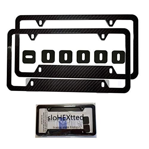 sloHEXtted Black License Plate Frames Cabon Fiber 2Pcs 4 Holes-US Standard Cars License Plate Covers - All-wearther Aluminum Metal Plate Holders for Front & Rear License Number Tags