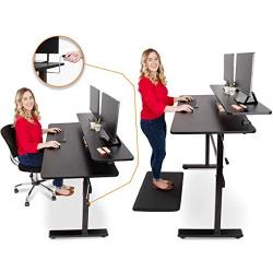 Stand Steady Tranzendesk 55 in Standing Desk with Clamp On Shelf | Crank Height Adjustable Stand Up Workstation with Attachable Monitor Riser | Holds 3 Monitors & Adds Desk Space (55 in/Black)