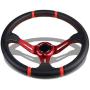 Black Leather/Red 3 Spokes/Red Stitch and Stripe 3.50'' Deep Dish 70mm 6-Bolt Pattern 320mm (12.60'' Inches) Steering Wheel