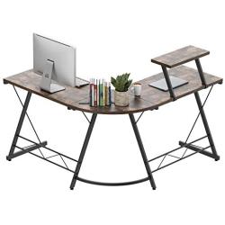 Amyove L-Shaped Computer Desk, Home Office Desk with Monitor Stand,Corner Desk for Home, Computer Gaming Desk Table,Space-Saving/Easy to Assemble (Retro Color)