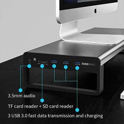 Vaydeer USB 3.0 Aluminum Monitor Stand Metal Riser, with 1 3.5mm Audio Port Connect Your Headset or Microphone, 1TF and 1 SD Built-in Card Readers Used Memory Cards for Read/Write(Black)