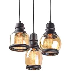 Kira Home Hudson 11.5'' Vintage 3-Light Multi-Pendant Chandelier, Antique Jar Shades with Tinted Glass, Adjustable Corded Pendant, Matte Black Finish