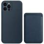 Phone Case Cover and Magnetic Leather Wallet Card Holder (Blue, iPhone 12 Mini)