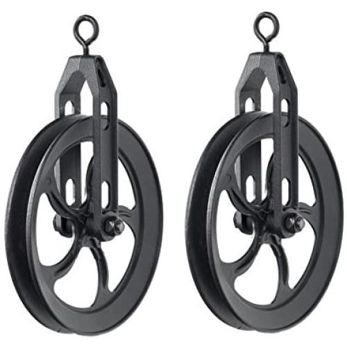 Rustic State Vintage Rustic Industrial Look Medium Wheel Farm Pulley for Custom Make Wall Pendant Lamps Frosty Black Set of 2