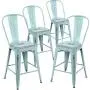 YOUNIKE Metal Bar Stools with High Back 24 Inches Set of 4 Stackable Modern Industrial Distressed Metal Counter Height Indoor Outdoor Kitchen Chairs Green-Blue YOUNIKE Metal Bar Stools with High Back 24 Inches Set of 4 Stackable Modern Industrial Distressed Metal Counter Height Indoor Outdoor Kitchen Chairs Green-Blue