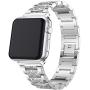 KM for Apple Watch Band 38/40mm 42/ 44mm Women Men with Three Bead Diamond Metal Stainless Steel Strap, Apple Watch Replacement Wristband Strap (Silver, 38mm/40mm)