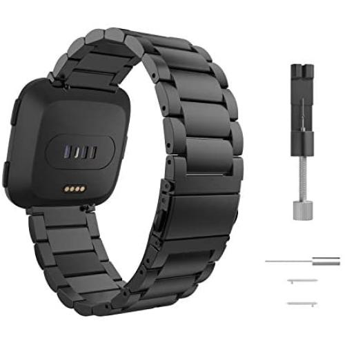 MoKo Watch Band Compatible with Fitbit Versa/Versa 2/Versa lite Edition/Versa Special Edition, Women Men Premium Stainless Steel Metal Replacement Bracelet Strap - Black