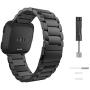 MoKo Watch Band Compatible with Fitbit Versa/Versa 2/Versa lite Edition/Versa Special Edition, Women Men Premium Stainless Steel Metal Replacement Bracelet Strap - Black