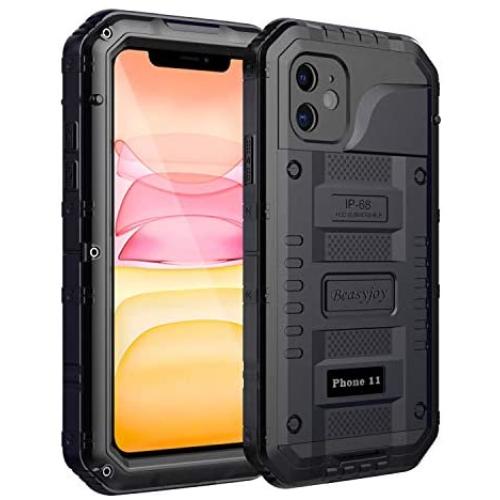 Beasyjoy iPhone 11 Case Waterproof Metal Case Heavy Duty Built-in Screen Full Body Protective Shockproof Dustproof Military Grade Rugged Defender Case Outdoor Case (Black)