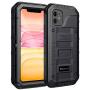 Beasyjoy iPhone 11 Case Waterproof Metal Case Heavy Duty Built-in Screen Full Body Protective Shockproof Dustproof Military Grade Rugged Defender Case Outdoor Case (Black)