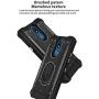TJS Phone Case Compatible with LG K40/K12 Plus/X4/Solo LTE/Harmony 3/Xpression Plus 2 [Full Coverage Tempered Glass Screen Protector] Aluminum Ring Magnetic Support Built-in Metal Plate Back (Blue)
