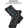 TJS Phone Case Compatible with LG K40/K12 Plus/X4/Solo LTE/Harmony 3/Xpression Plus 2 [Full Coverage Tempered Glass Screen Protector] Aluminum Ring Magnetic Support Built-in Metal Plate Back (Blue)