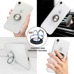 OiOMGin iPhone XR One Body 360 Metal Ring Holder Case, Hard Semilucent Translucent Matte Skin Back Soft Side, White Ring Embedded Naturally iPhone 11 6.1inch[Built-in Ring+Lens Hole Protection]-White