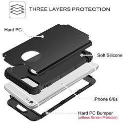 BENTOBEN iPhone 6S Case, iPhone 6 Case, 3 in 1 Heavy Duty Rugged Hybrid Hard PC Cover Soft Silicone Bumper Shockproof Anti Slip Drop Protective Men Boys Covers for iPhone 6/iPhone 6S 4.7-inch, Black