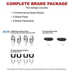 For 2011-2015 Honda CR-Z R1 Concepts eLine Front Rear Drill/Slot Brake Rotors Kit + Ceramic Brake Pads