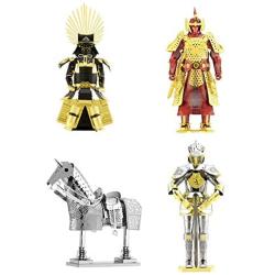 Fascinations Metal Earth 3D Metal Model Kits Armor Set of 4 - European Knight - Horse - Japanese Toyotomi - Chinese Ming